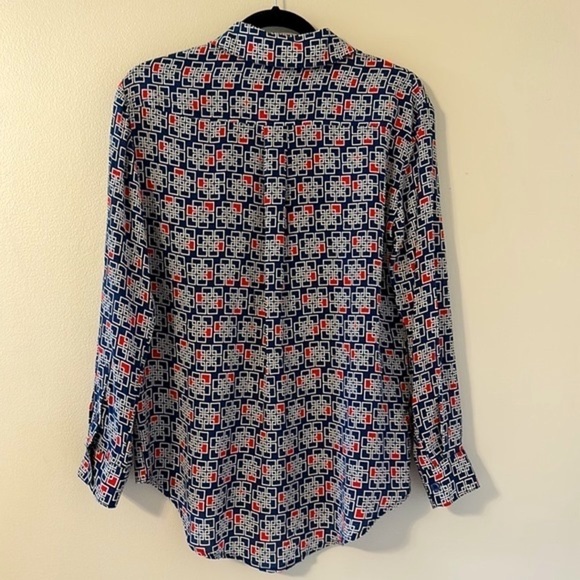 French Curve Womens Silk Button Down Top Blouse Sz Small Navy & Red Professional - Picture 3 of 10